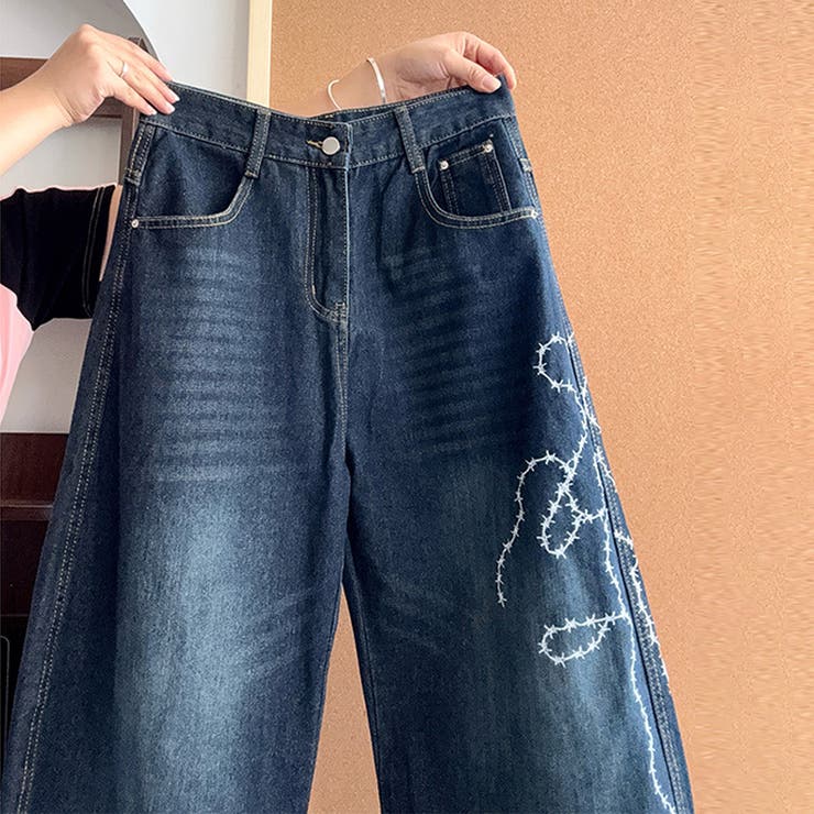 ゆるカワコーデ☆ウォッシュ加工 刺繍ワイドジーンズ | 17kg | 詳細画像66 