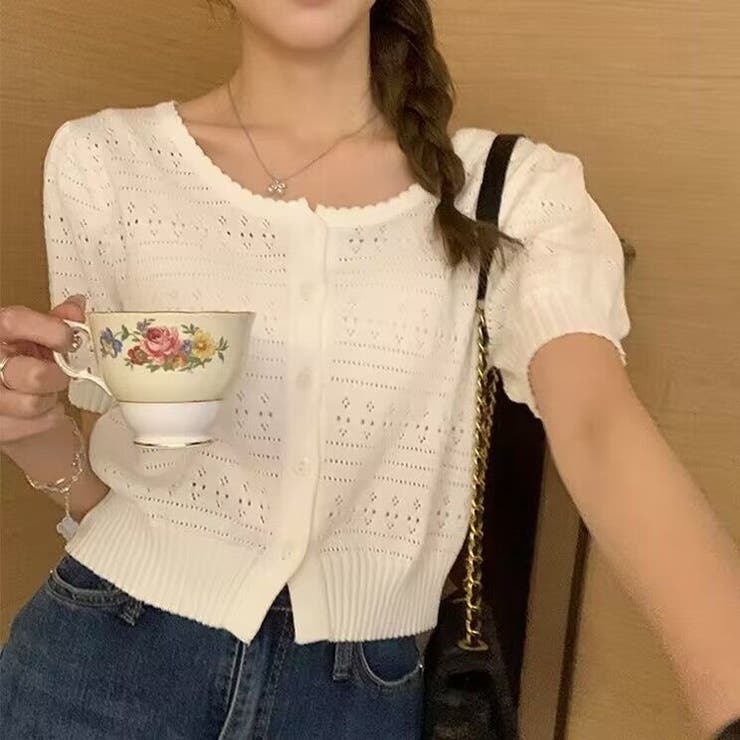 ゆるカワコーデ☆透かし編みニット 小柄用半袖カーディガン | 17kg | 詳細画像6 