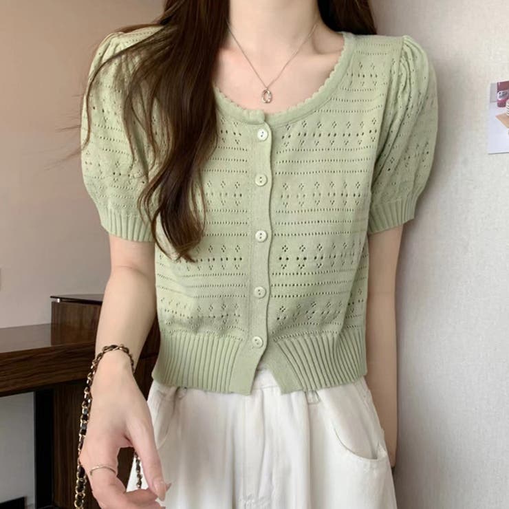 ゆるカワコーデ☆透かし編みニット 小柄用半袖カーディガン | 17kg | 詳細画像8 