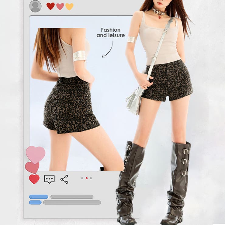 ゆるカワコーデ☆ヒョウ柄 ハイウエストスキニーデニムショーツ | 17kg | 詳細画像8 