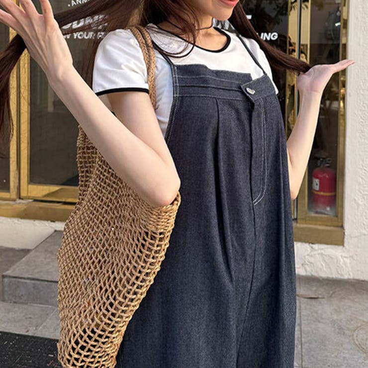 サロペット カジュアル 春秋 可愛いデザイン トレンド 2色 S~2XL ゆるカワコーデ☆2色デザイン感カジュアルサロペット