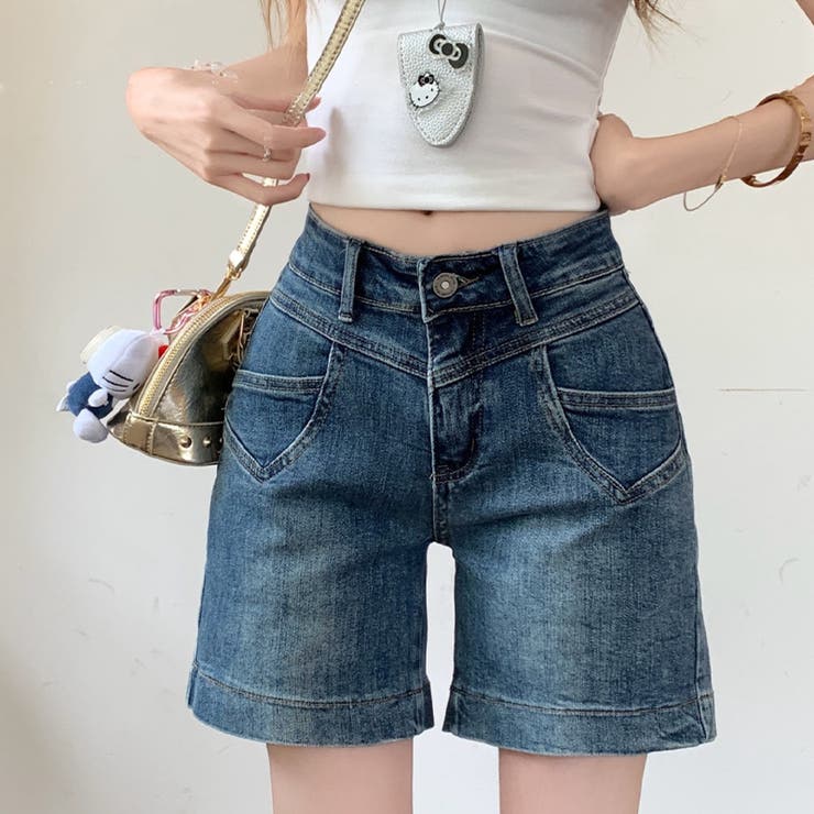 ゆるカワコーデ ヴィンテージ風ガーリーデニムハーフパンツストレートゆったりショー… | 17kg | 詳細画像1 