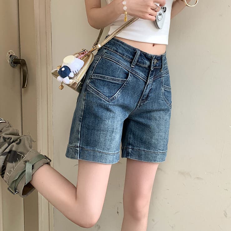 ゆるカワコーデ ヴィンテージ風ガーリーデニムハーフパンツストレートゆったりショー… | 17kg | 詳細画像2 