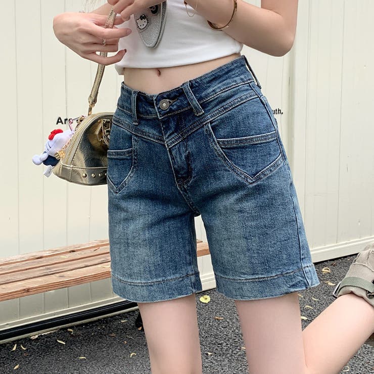 ゆるカワコーデ ヴィンテージ風ガーリーデニムハーフパンツストレートゆったりショー… | 17kg | 詳細画像6 