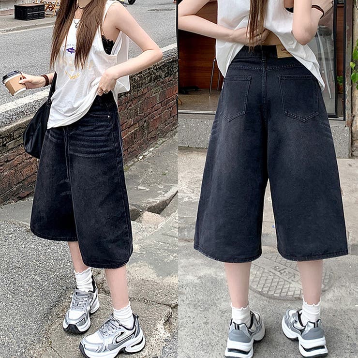 七分丈パンツ デニムジーンズ ワイドレッグ アメリカン ゆったり ゆるカワコーデ☆ストレート七分丈ジーンズアメリカンカジュアル