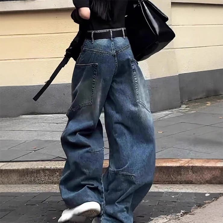 ゆるカワコーデ ハイウエストタックワイドデニムパンツ ヴィンテージウォッシュ | 17kg | 詳細画像4 