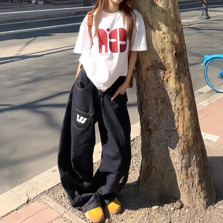 ゆるカワコーデ ヴィンテージ風ストリートデニムパンツ ロゴプリント | 17kg | 詳細画像1 