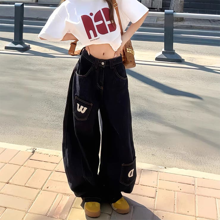 ゆるカワコーデ ヴィンテージ風ストリートデニムパンツ ロゴプリント | 17kg | 詳細画像2 