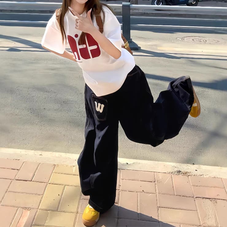 ゆるカワコーデ ヴィンテージ風ストリートデニムパンツ ロゴプリント | 17kg | 詳細画像4 