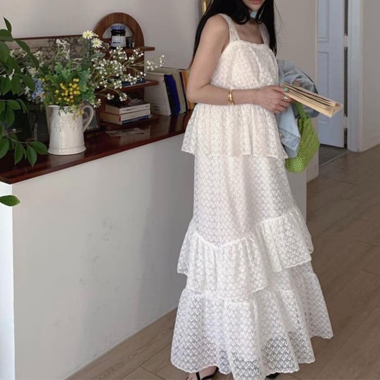 人気 韓国 ノースリーブワンピース フリル袖 可愛い ミドル丈 ゆるカワコーデ☆ノースリーブワンピース マキシ丈 フリル