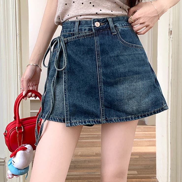 ゆるカワコーデ スカート付きデニムショートパンツ ハイウエスト