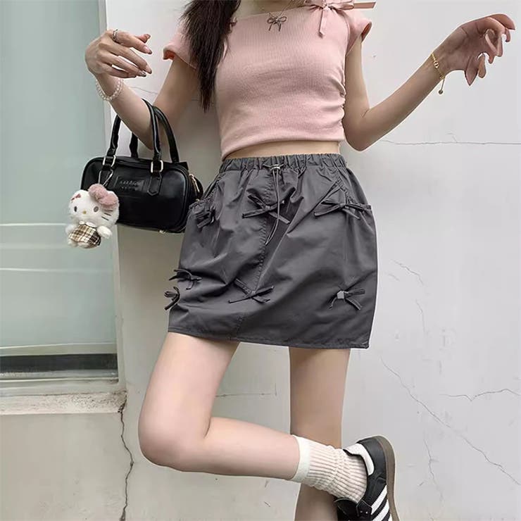 ゆるカワコーデ☆カーゴミニスカート リボン付き バルーンシルエット Aライン | 17kg | 詳細画像1 