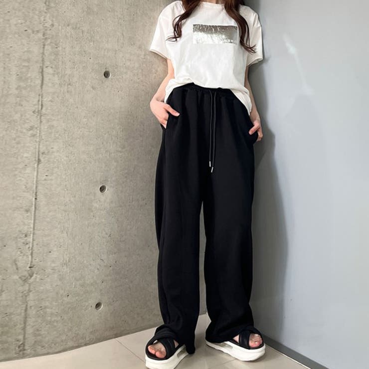 パンツ SUU ユニセックス☆パネル切替 ワイドストレートパンツ[品番