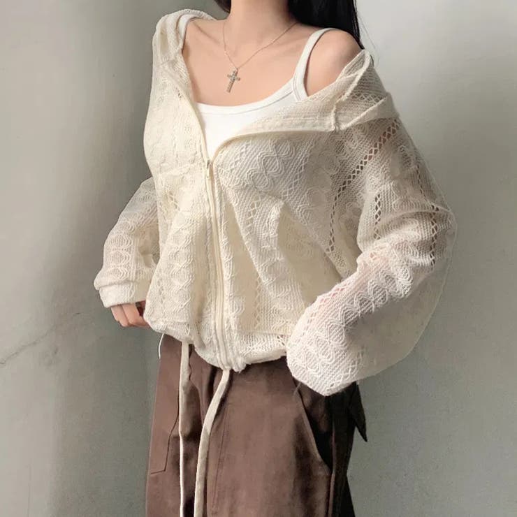 クロシェ編み 透かし編み ゆったり ジップ ニットパーカーゆるカワコーデ☆ | 17kg | 詳細画像1 