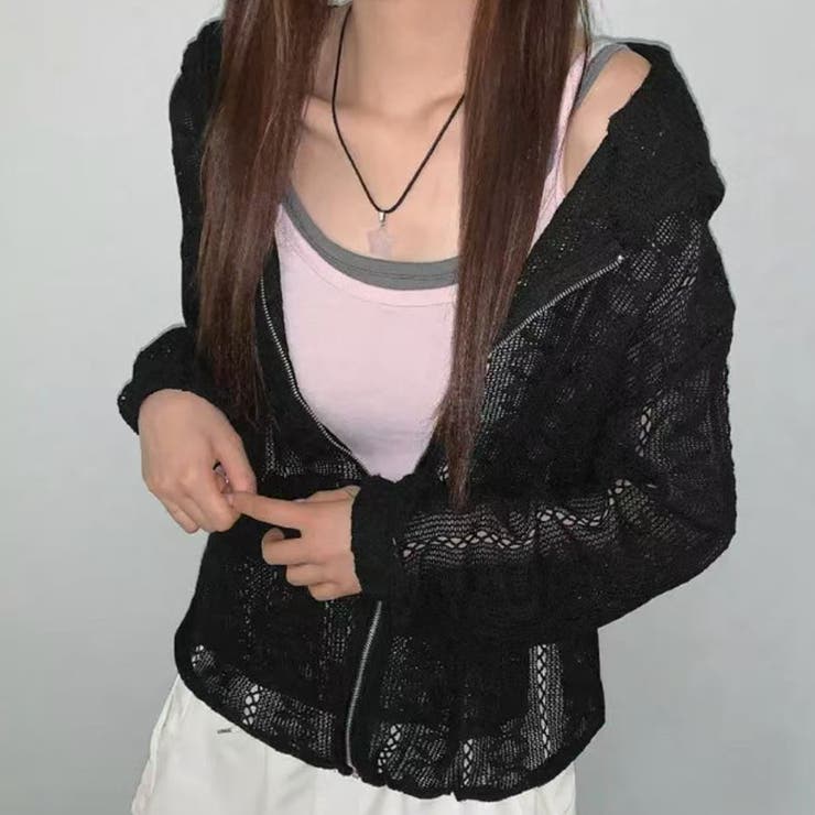 クロシェ編み 透かし編み ゆったり ジップ ニットパーカーゆるカワコーデ☆ | 17kg | 詳細画像4 