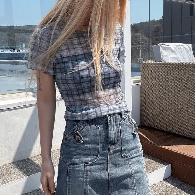 レトロ チェック チュールプリント 半袖 ロールアップTシャツ甘辛系ガールズ☆ | 17kg | 詳細画像10 