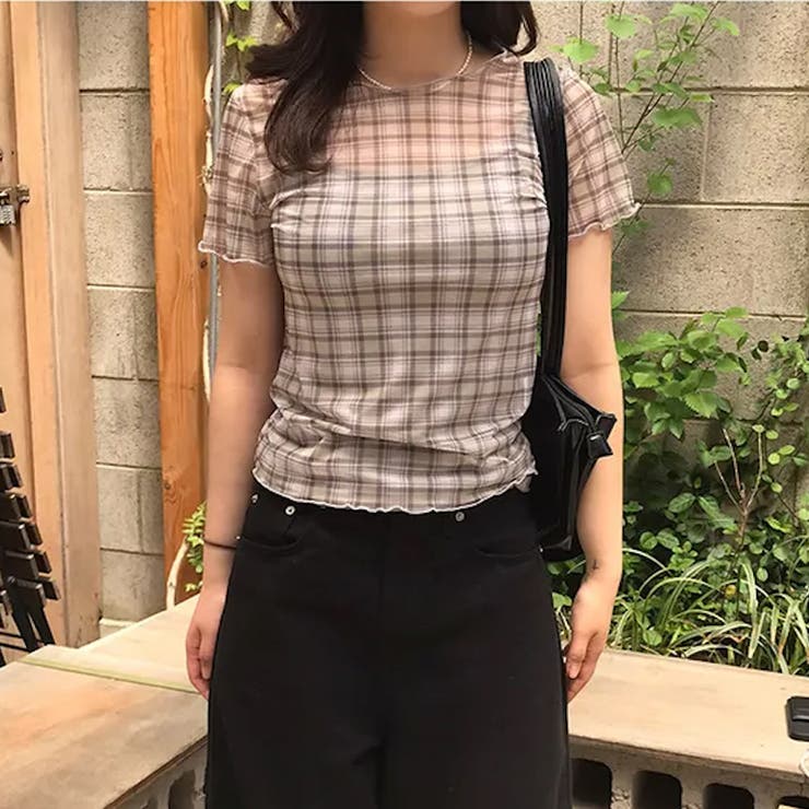 レトロ チェック チュールプリント 半袖 ロールアップTシャツ甘辛系ガールズ☆ | 17kg | 詳細画像20 