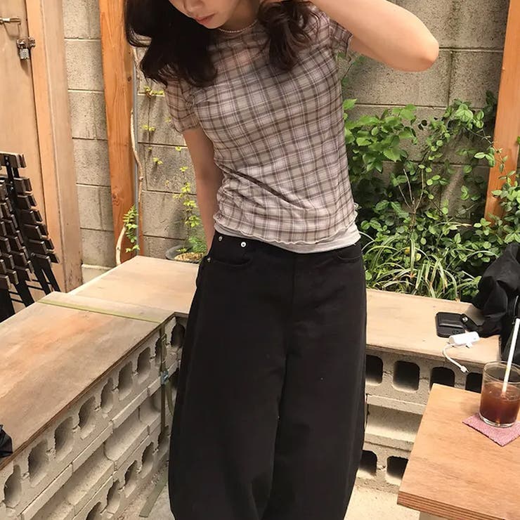 レトロ チェック チュールプリント 半袖 ロールアップTシャツ甘辛系ガールズ☆ | 17kg | 詳細画像21 