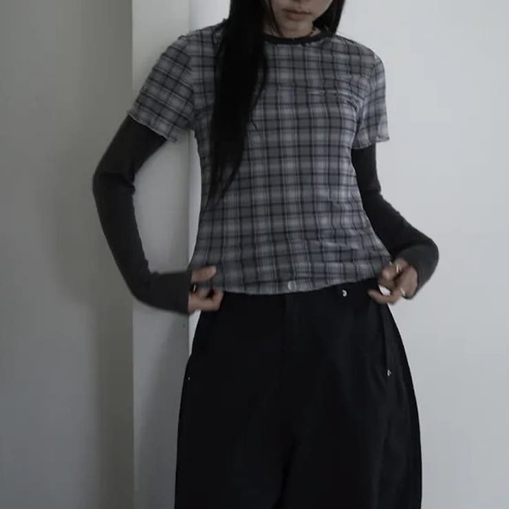 レトロ チェック チュールプリント 半袖 ロールアップTシャツ甘辛系ガールズ☆ | 17kg | 詳細画像26 