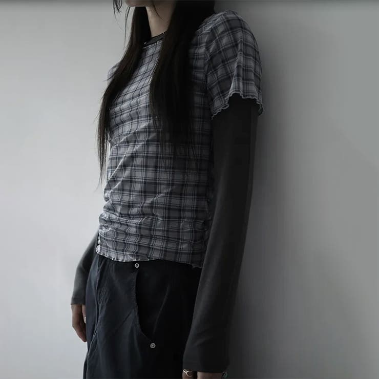 レトロ チェック チュールプリント 半袖 ロールアップTシャツ甘辛系ガールズ☆ | 17kg | 詳細画像31 
