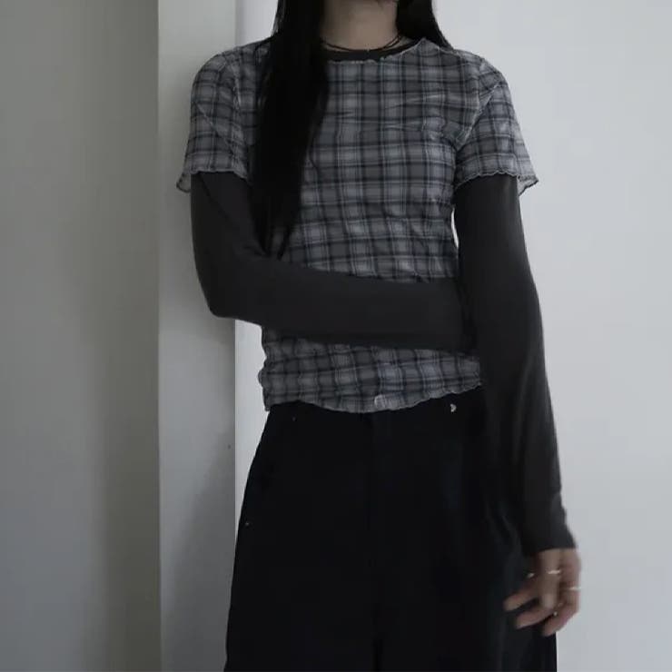 レトロ チェック チュールプリント 半袖 ロールアップTシャツ甘辛系ガールズ☆ | 17kg | 詳細画像33 