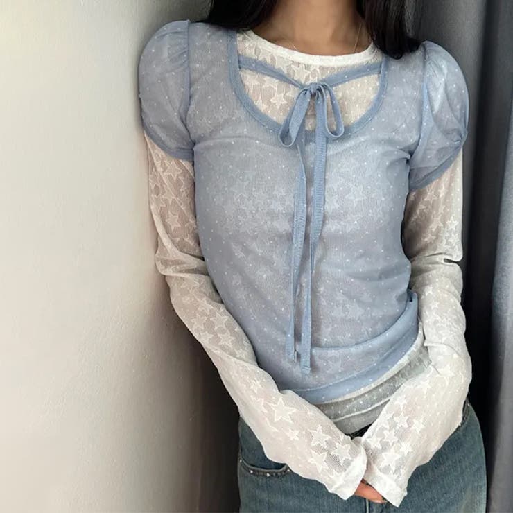 ドット柄 チュール 半袖 ホルターネック リボン付き Tシャツゆるカワコーデ☆ | 17kg | 詳細画像16 