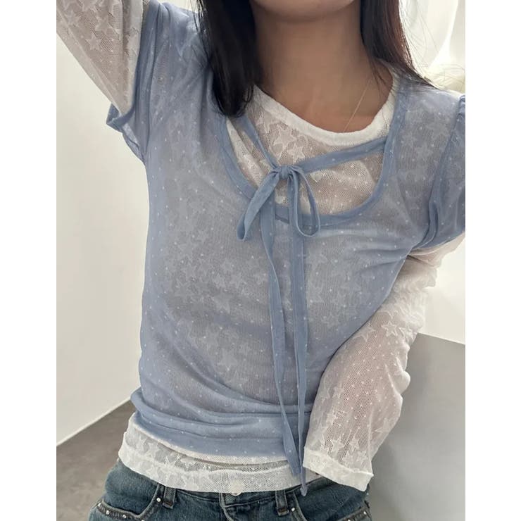 ドット柄 チュール 半袖 ホルターネック リボン付き Tシャツゆるカワコーデ☆ | 17kg | 詳細画像5 
