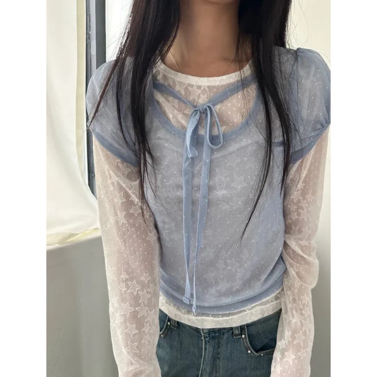 ドット柄 チュール 半袖 ホルターネック リボン付き Tシャツゆるカワコーデ☆ | 17kg | 詳細画像7 