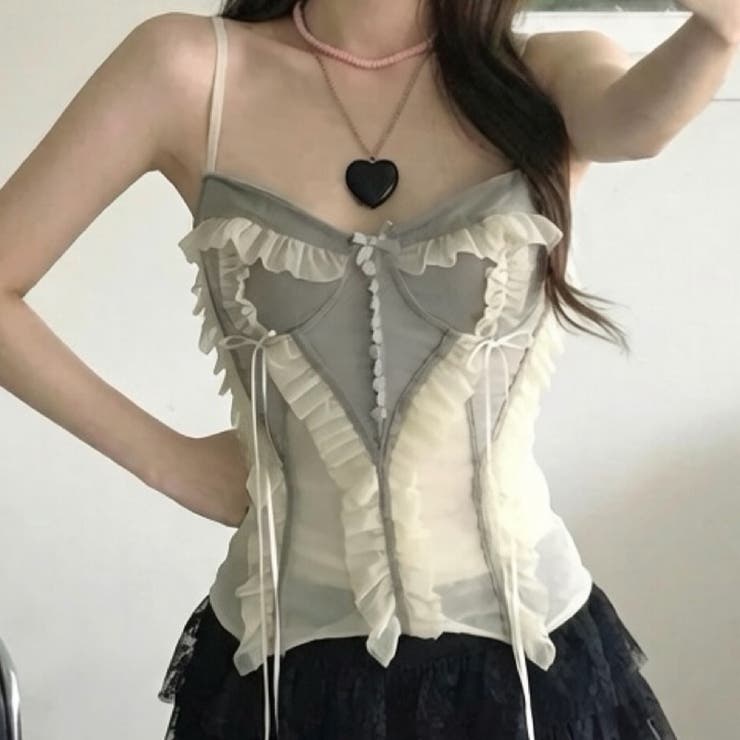 レース チュール レースアップ キャミソール 重ね着甘辛系ガールズ☆ | 17kg | 詳細画像2 