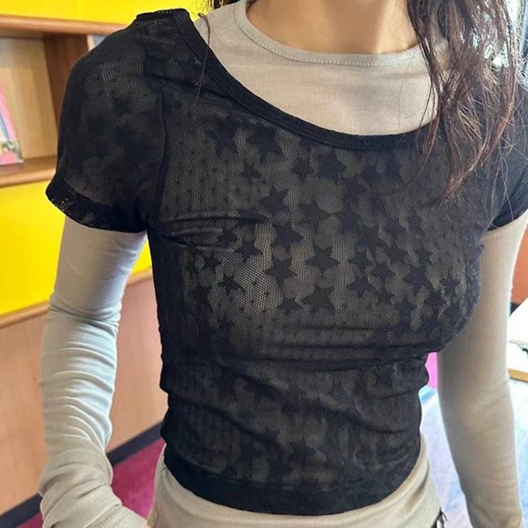 星柄ジャカード 立体チュール レース ストレッチ 半袖Tシャツゆるカワコーデ☆ | 17kg | 詳細画像8 