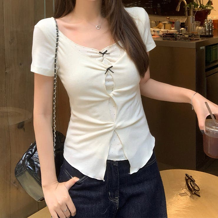 ドット 半袖 リボンツイスト フェイクレイヤードTシャツゆるカワコーデ☆ | 17kg | 詳細画像10 