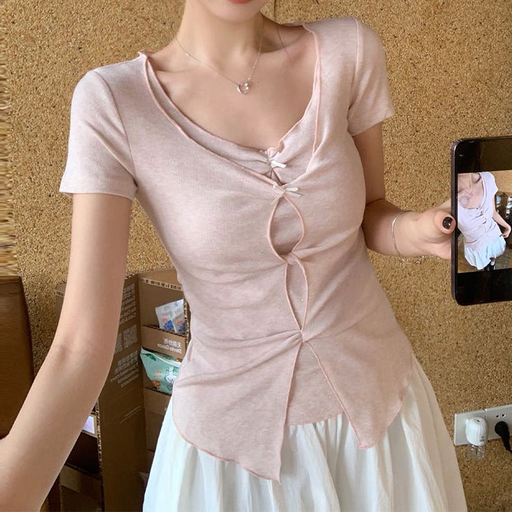 ドット 半袖 リボンツイスト フェイクレイヤードTシャツゆるカワコーデ☆ | 17kg | 詳細画像11 
