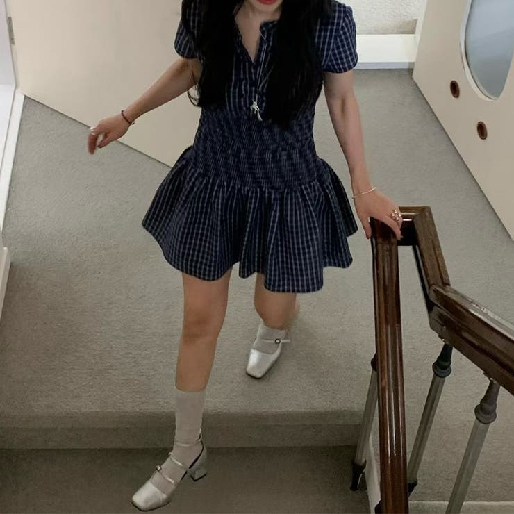 チェック柄ウエストマークワンピース｜大人ガーリー・着痩せ・美シルエット | 17kg | 詳細画像5 