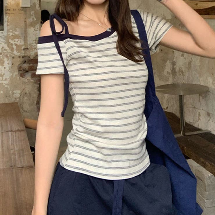 ボーダー ワンショルダー 半袖Tシャツ | 17kg | 詳細画像2 