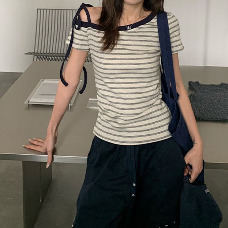 ボーダー ワンショルダー 半袖Tシャツ | 17kg | 詳細画像12 