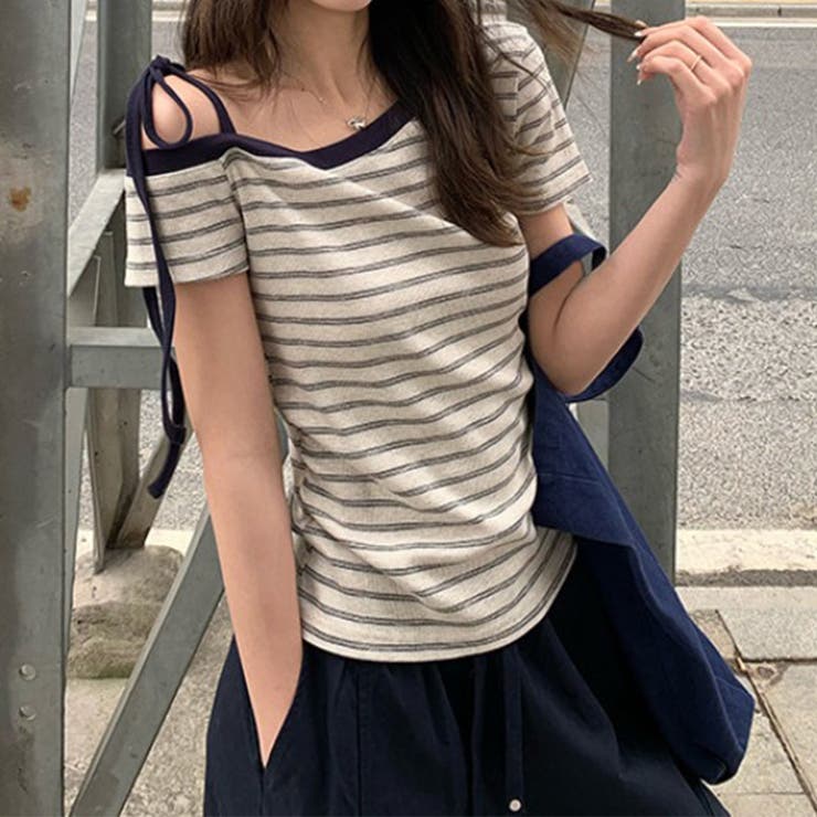 ボーダー ワンショルダー 半袖Tシャツ | 17kg | 詳細画像4 