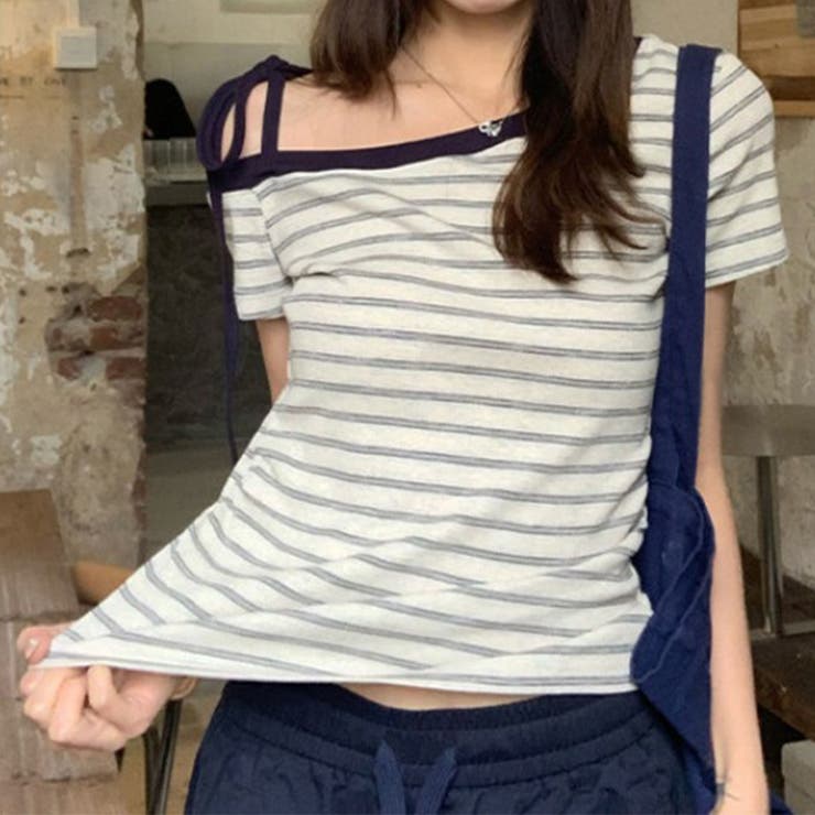 ボーダー ワンショルダー 半袖Tシャツ | 17kg | 詳細画像5 