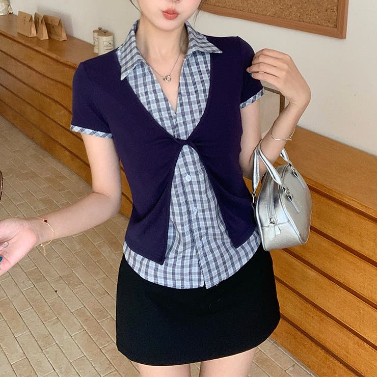 フェイクレイヤード 半袖トップス チェック柄 | 17kg | 詳細画像4 