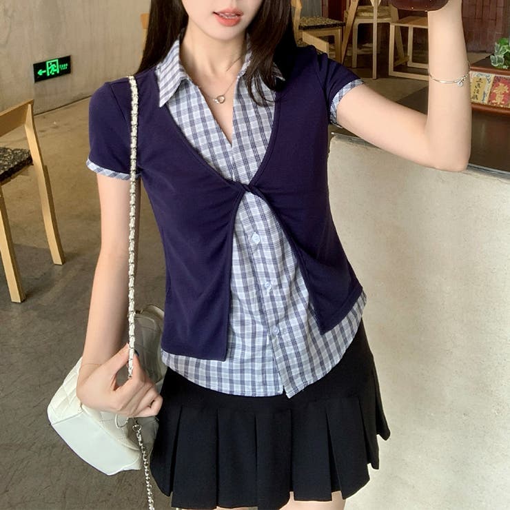 フェイクレイヤード 半袖トップス チェック柄 | 17kg | 詳細画像6 