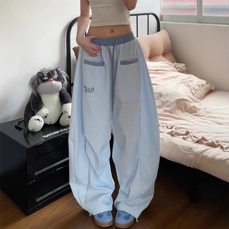 ブルー | ワイドパンツ ストライプ柄 バナナパンツ | 17kg