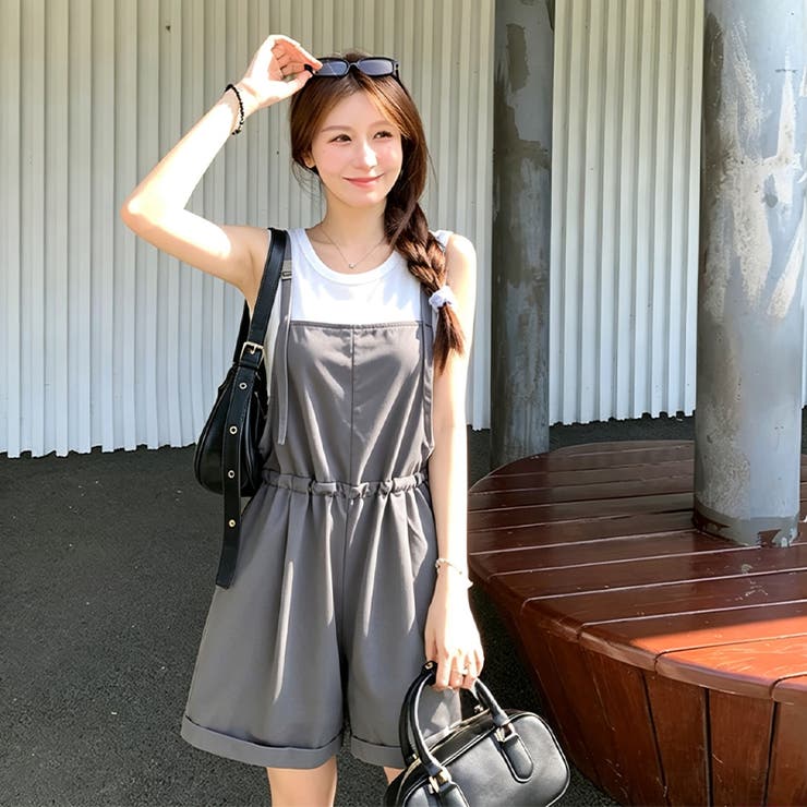 グレー2点セット | キャミソール×サロペットショートパンツ セットアップ レディース | 17kg