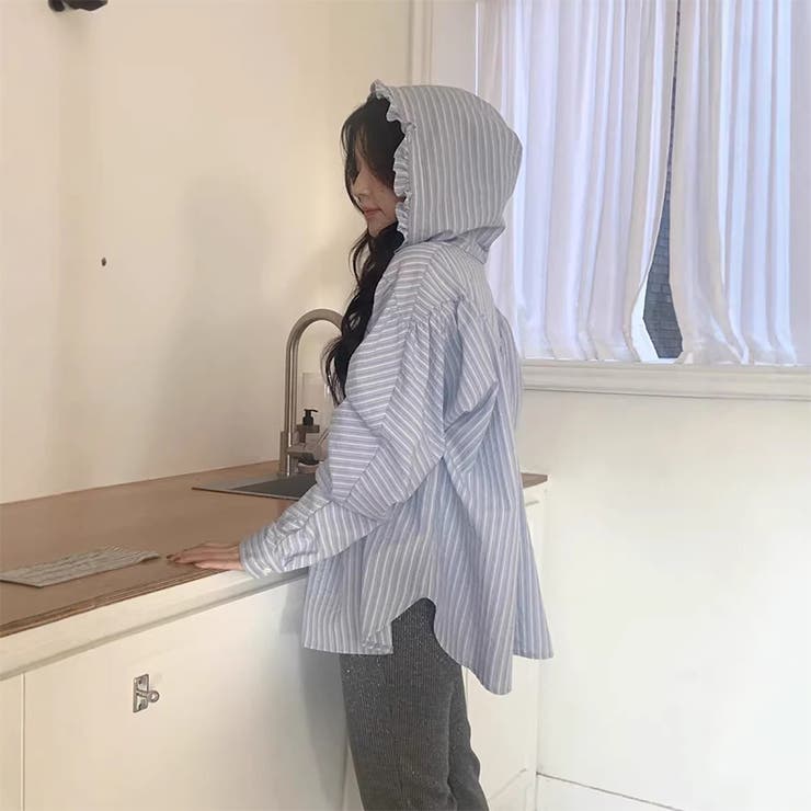 ストライプ フリルブラウス フード付き | 17kg | 詳細画像3 