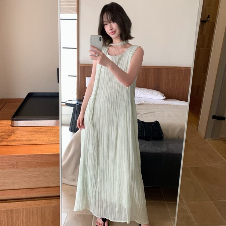 プリーツロングワンピース ノースリーブ マキシワンピース リゾート | 17kg | 詳細画像4 