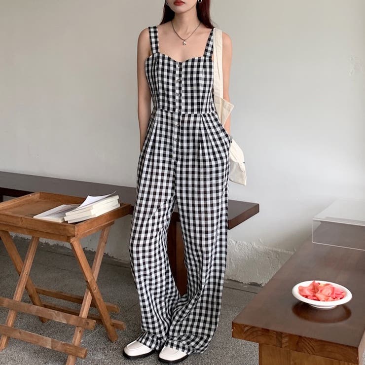 SHOPLIST限定】程よいシルエットのチェック柄オールインワン