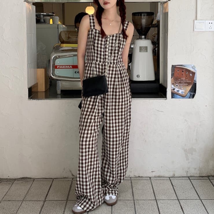 SHOPLIST限定】程よいシルエットのチェック柄オールインワン