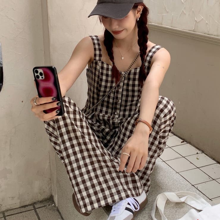 SHOPLIST限定】程よいシルエットのチェック柄オールインワン