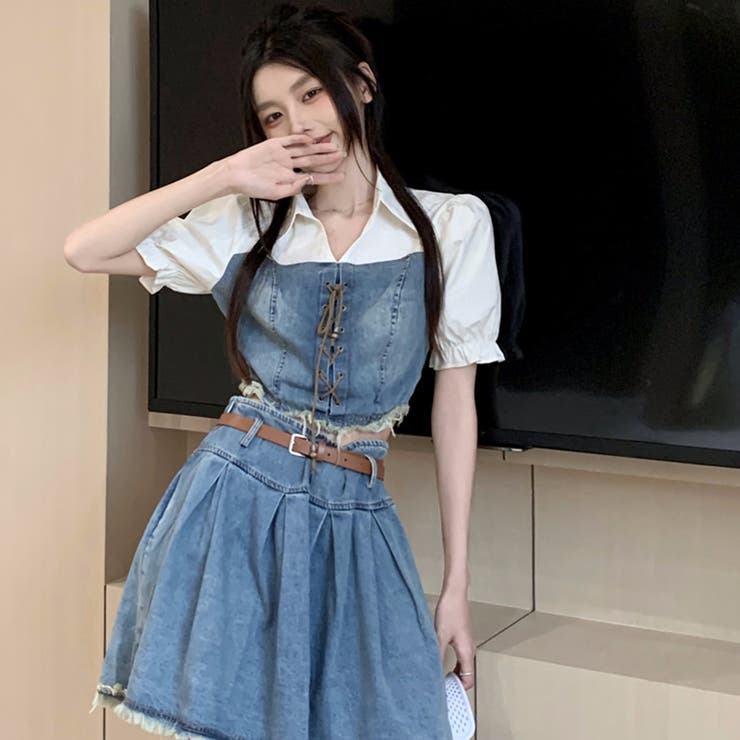 【SHOPLIST限定】韓国風デザイン系デニムトップスORスカート