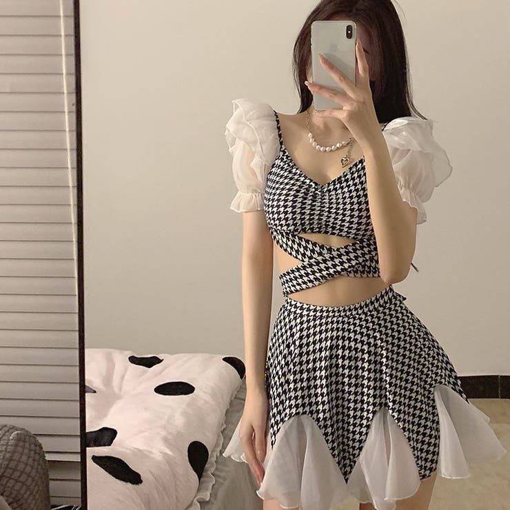 【SHOPLIST限定】夏らしいステッチデザインレースチェック柄水着 | 17kg | 詳細画像3