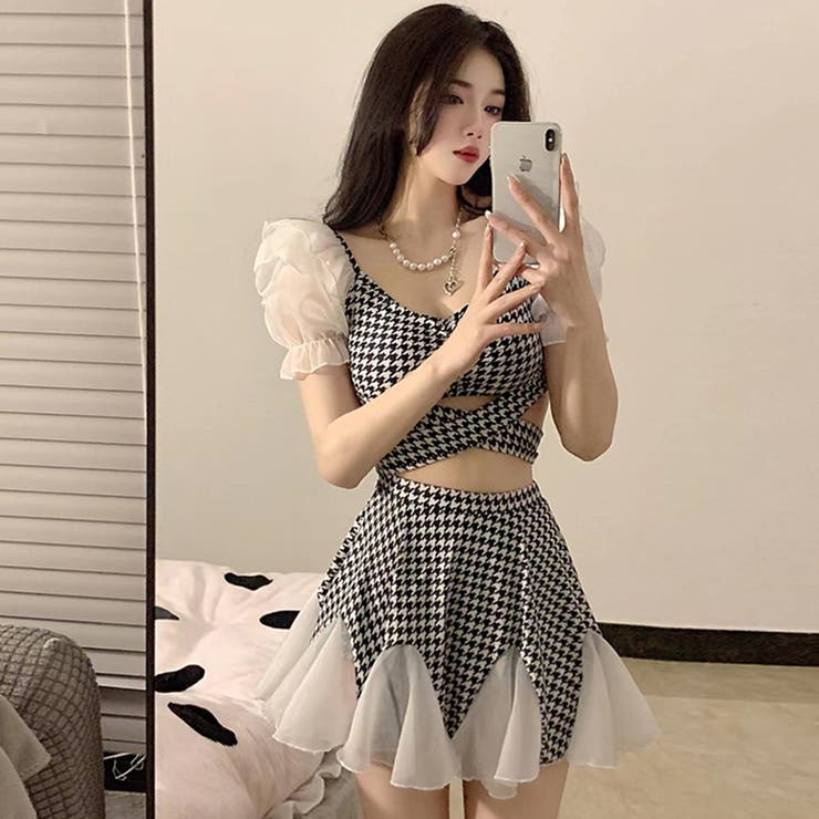 【SHOPLIST限定】夏らしいステッチデザインレースチェック柄水着 | 17kg | 詳細画像5