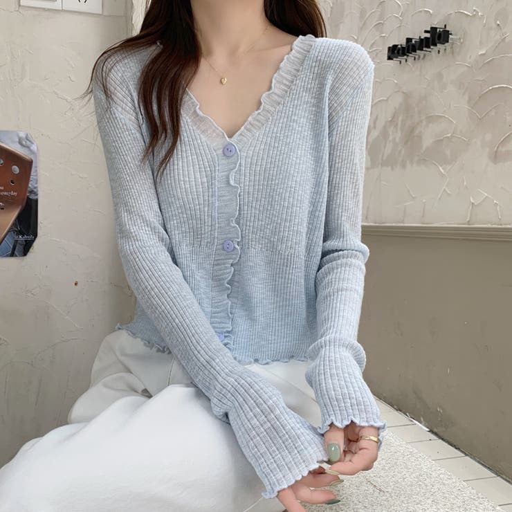 韓国風ミニマリズムVネックラッフルサンスクリーンカーディガン | 17kg | 詳細画像8 